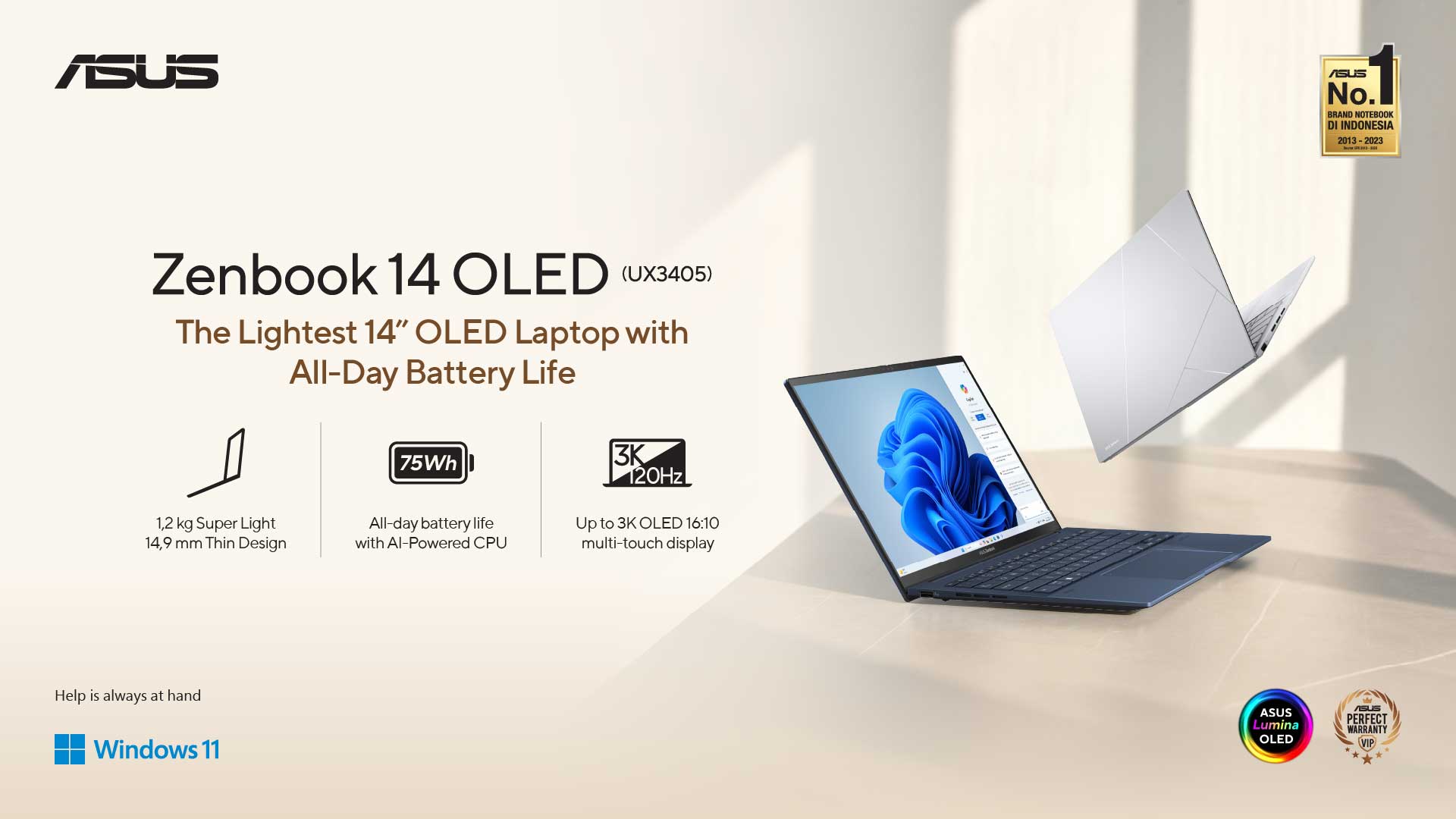 Zenbook 14 OLED UX3405, Rekomendasi Laptop Terbaik yang Super Ringan dan Tipis dengan Spek Gahar